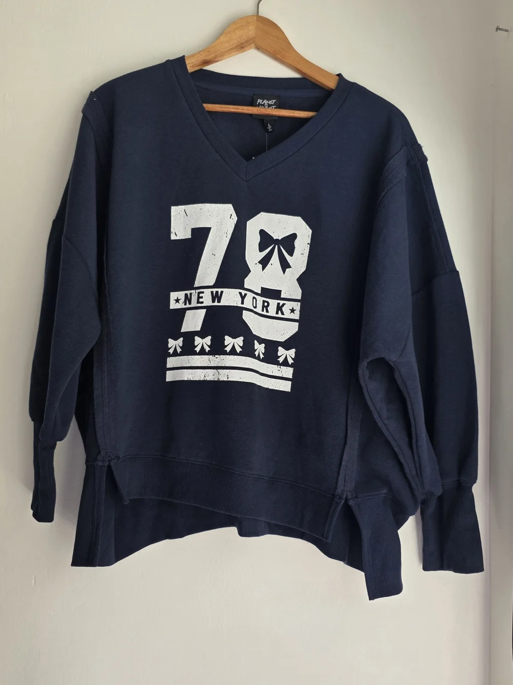 Navy V-Neck Graphic Sweater - New York Print NWT.